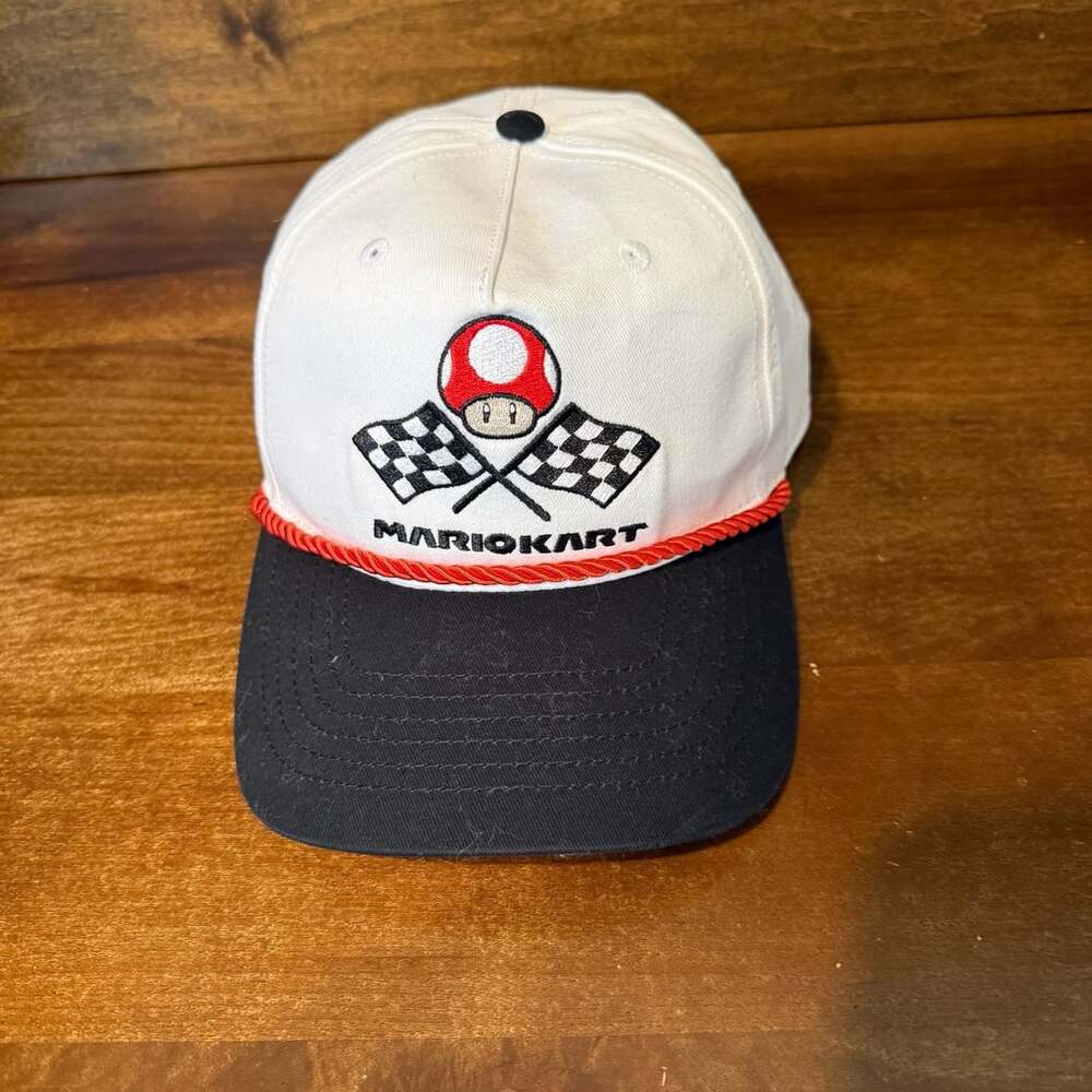 Nintendo Mario Kart Snapback Hat OSFM White Black Retro Logo Cap